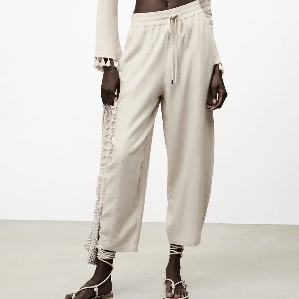 Zara Linen Blend Pants New Sand
